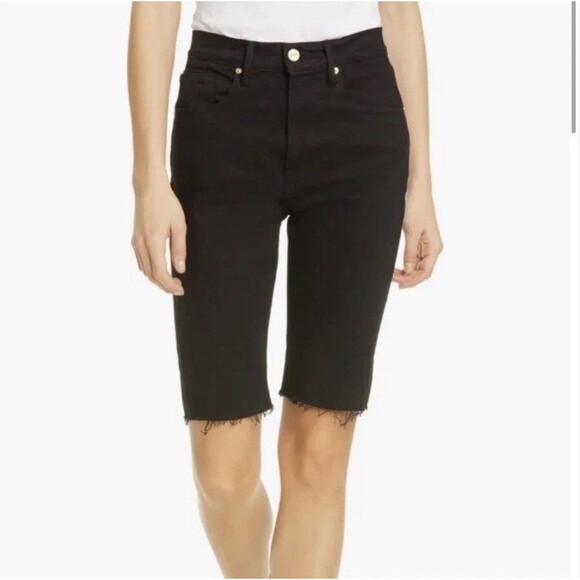 FRAME Pants - Frame Denim Le Vintage Bermuda High Rise Jean Shorts in Film Noir Black Size 24